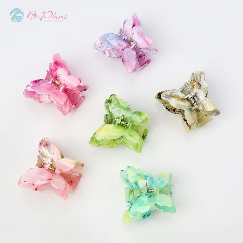 Wholesale Ladies Hair Accessories Vintage Painted butterfly Women Hair Claws Double butterfly Plastic Hair Clips