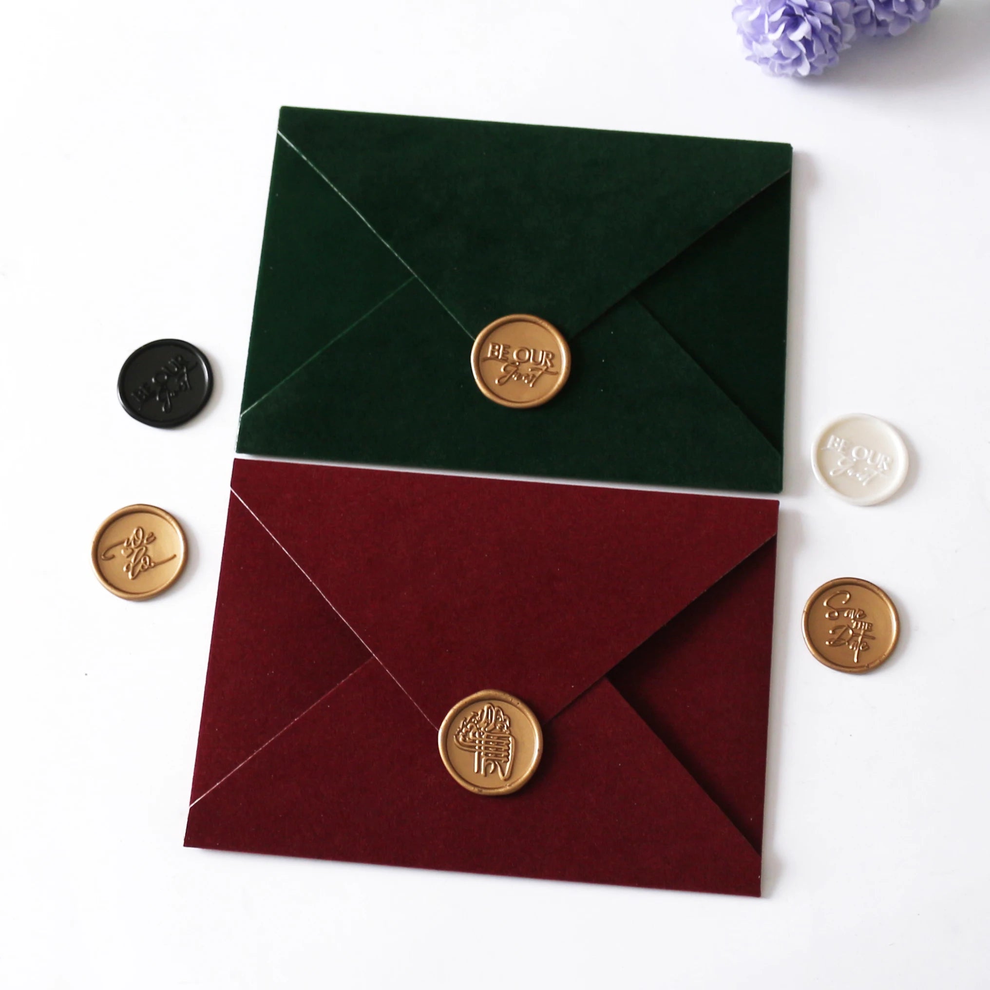 Custom Velvet Envelopes for 5X7 Inches Wedding Stationery Blank Wax Seal Logo Hold Paper Invitation Fairy Music Cross Angel