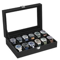 Durable 12-Slot PU Leather Watch Box with Velvet Lining and Metal Lock Black 12 Grids Watch Case Packaging