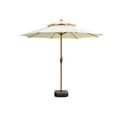 FEAMONT 9ft Round Hand Windproof Crank Branded Outdoor Umbrella Garden Parasol with Solar Lights for Beach and Patio Use