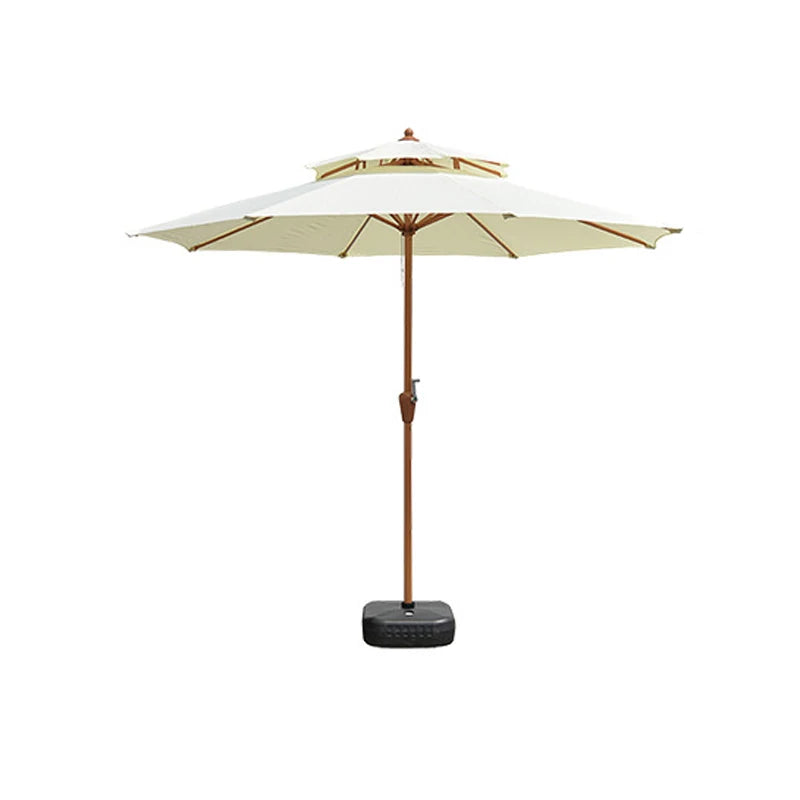 FEAMONT 9ft Round Hand Windproof Crank Branded Outdoor Umbrella Garden Parasol with Solar Lights for Beach and Patio Use