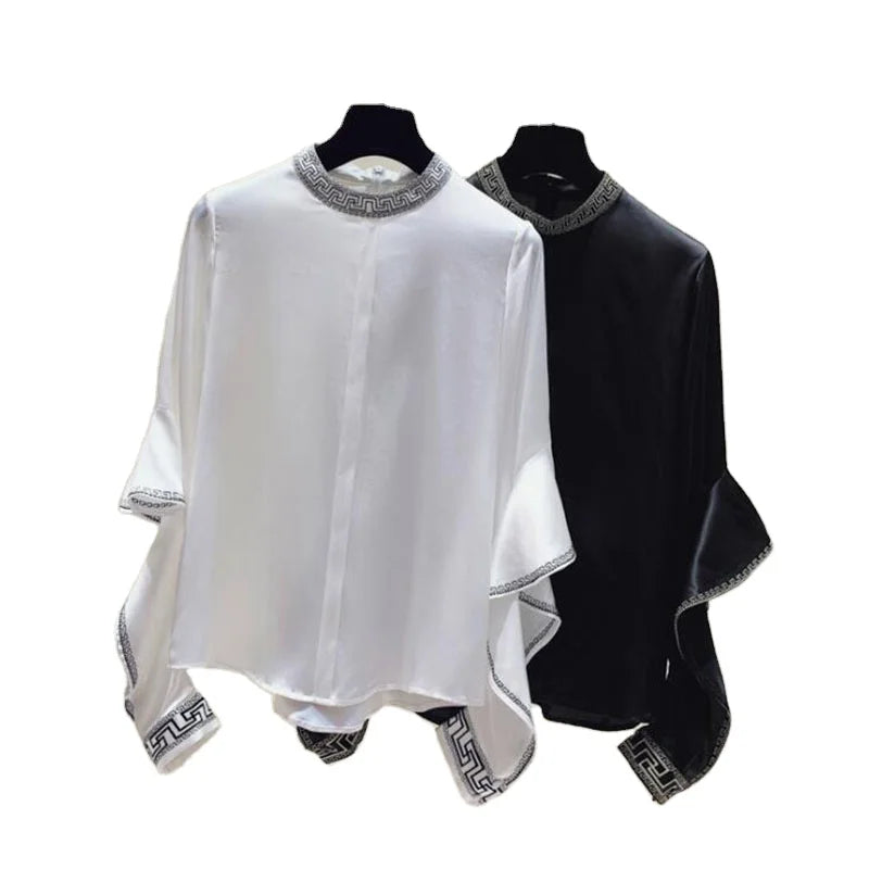 Fashion Women Spring Autumn Style Blouses Shirt Women Casual Long Sleeve O-Neck Loose Shirts Elegant Women Ruffles Tops