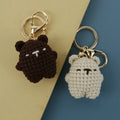 Mini Wood Amigurumi Crochet Bear Keychain Woven Knitted Pig Pattern Hanging Car Pendant Crochet Animals Toys Keyring