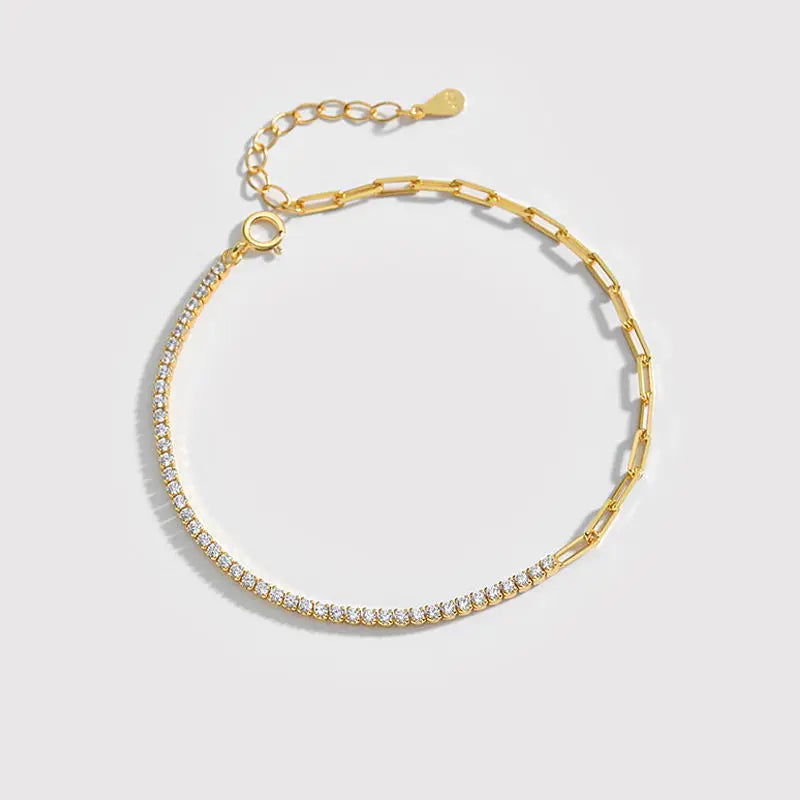 High Quality 925 Sterling Silver Tennis Bracelet Gold Plated Zircon Paperclip Chain Bracelet Jewelry