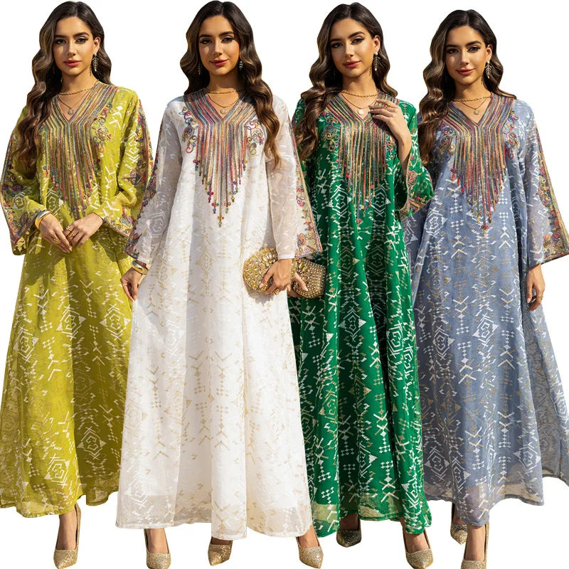 Wholesale Loose Abaya Muslim Long Dress with Sequin Embroidery Breathable Fashion Islamic Clothing for Weddings Spring Season