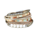 Leather Wrap Bracelet for Women Handmade Clasp Bangle Bracelet with Pearl Beads Crystal Wristbands Jewelry Gift for Ladies