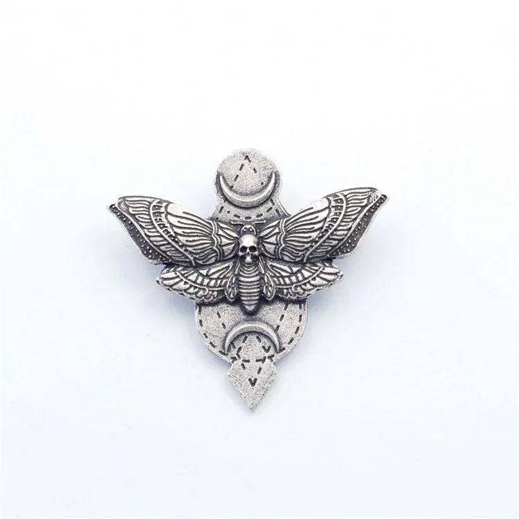 Dead Head Skull Butterfly Moth Brooch Witchy Pagan Jewelry Wiccan Moon Brooch Pins