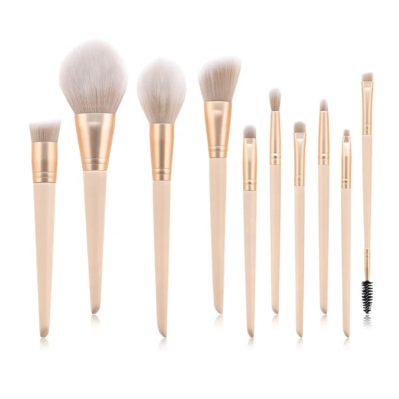 Yellow Private Label Brushes Makeup Brush Set 10 Pieces Pro Make up Brushes Synthetic