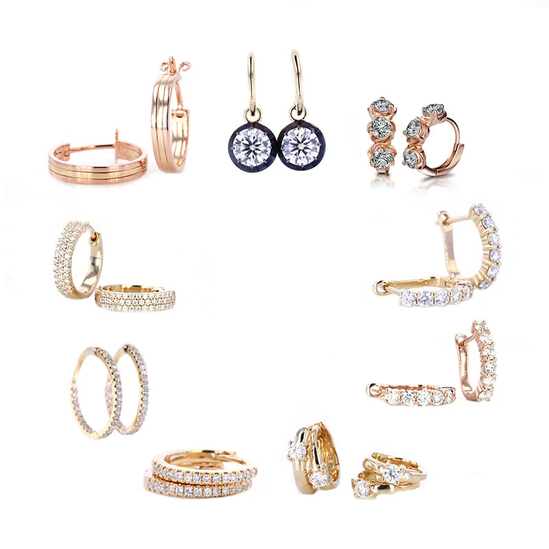 Design Charm Jewelry 18K Soild Gold VVS Round Cut Moissanite Cuff Huggie Earrings
