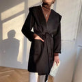 New Fashion Belt Long Real Cashmere Wool Coats Women With Hooded