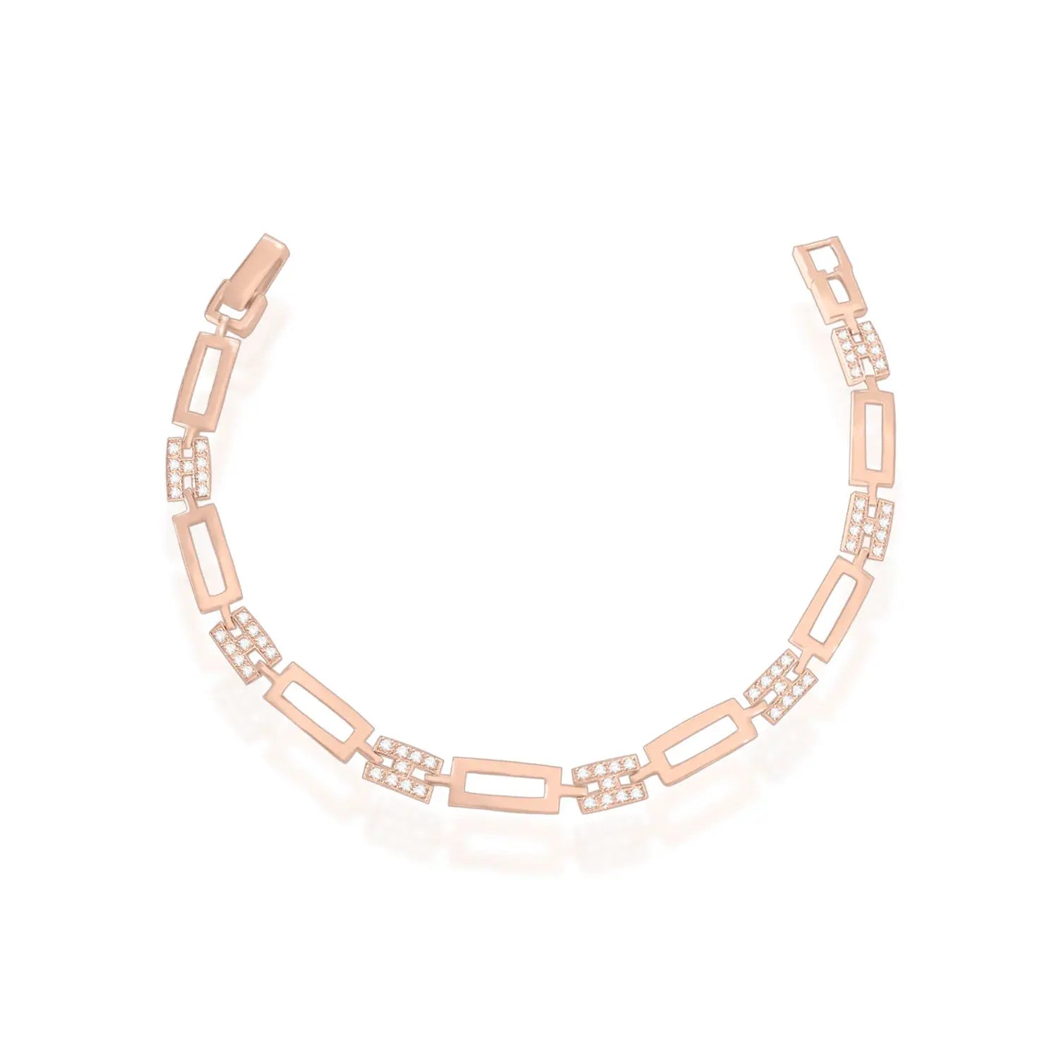 New Dainty 18k Real Gold Fine Chain Cubic Zirconia Charm Paper Clip Chain bar Bracelet Paper Clip  Geometric Design Bracelet