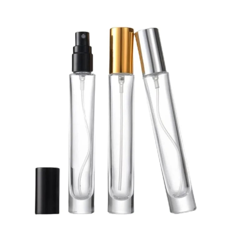 Glass Cosmetic Packaging Vial Cylinder Round Gold Black Silver Atomizer Empty Clear Thick Bottom Glass Perfume Spray Bottle 10ML