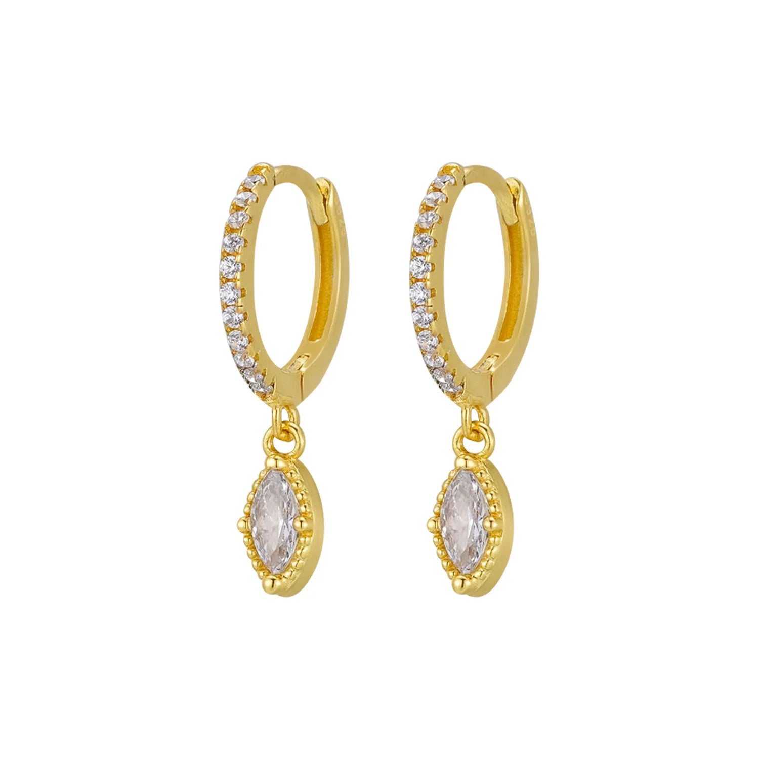 Fashion Jewelry Earrings 925 Sterling Silver Trendy Diamond Earrings Eye Marquise Shaped Zircon Gold Plated Hoop Earrings Women
