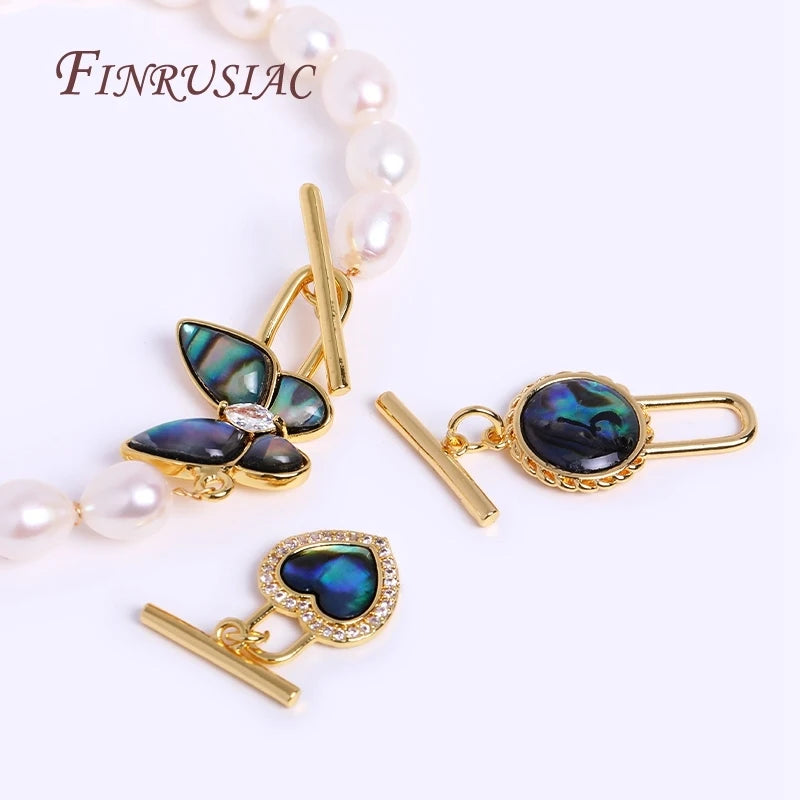 18K Gold Plated Abalone Shell Pattern OT Clasps Necklace Bracelet Supplies Butterfly/Heart/Round Shape Toggle Clasps DIY Jewelry