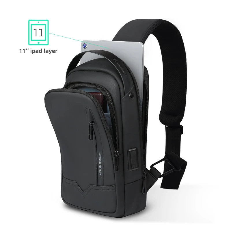 HEROIC KNIGHT Customized Logo with USB Port Fashion Men's Shoulder Bag Square Crossbody Bag Slung Business Sling Bag