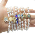 Hand Crafted 90s Boho Stake Natural Freshwater Pearl Beads Bracelet Charm Women Devil Eye Pearl Beaded Bracelets Jewelry