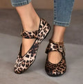 Ladies Casual comfort Leopard Print Round Head Flat Shoelace Buckle MegaBDM