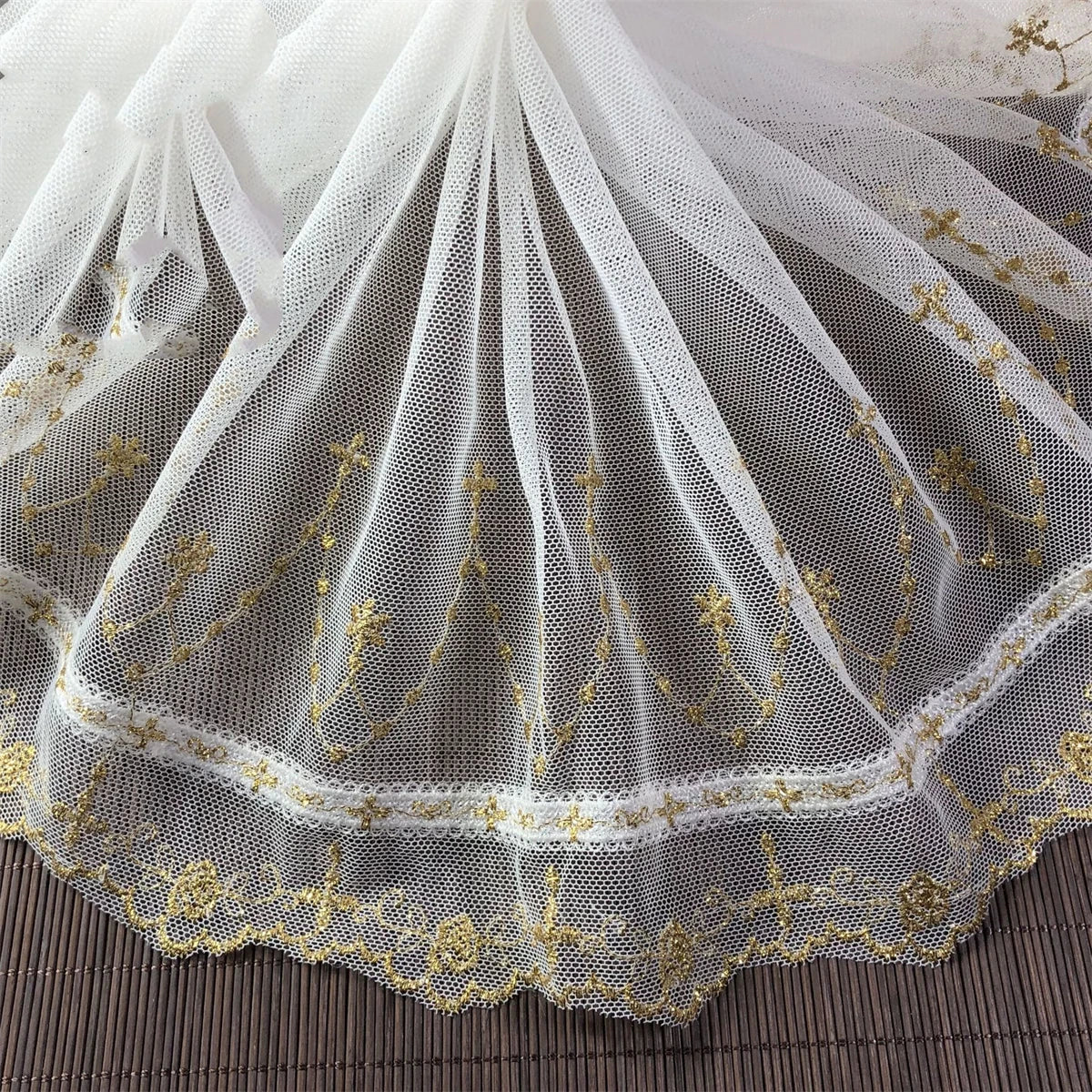 1 Yard Embroidery Mesh Gold Flower Polyester Lace Trim Wedding Dress Sewing DIY Crafts Accessories