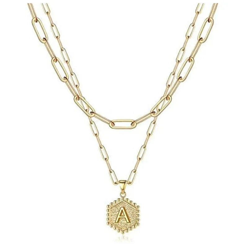Dainty Layered Initial Necklaces for WomenPaperclip Chain Necklace Cute Hexagon Letter Pendant Initial Choker Layered Necklaces