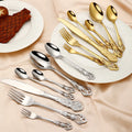 Luxury Palace Stainless Steel Cutlery Set Embossed Hollow Knife Fork and Spoon Wedding Metal Silverware Cutlery Set