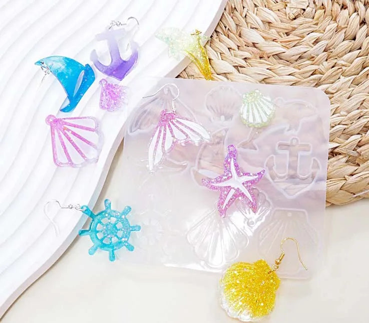Hot Selling DIY Crystal Drip Earrings Pendant Silicone Mold Starfish Shell Fruit Animal Series Earrings Resin Mold MegaBDM