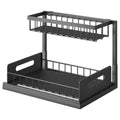 Multipurpose 2 Tier Dish Rack Bathroom Kitchen Storage Rack Cabinet Hanging Wire Basket Slide Out Metal Under Sink Organizer