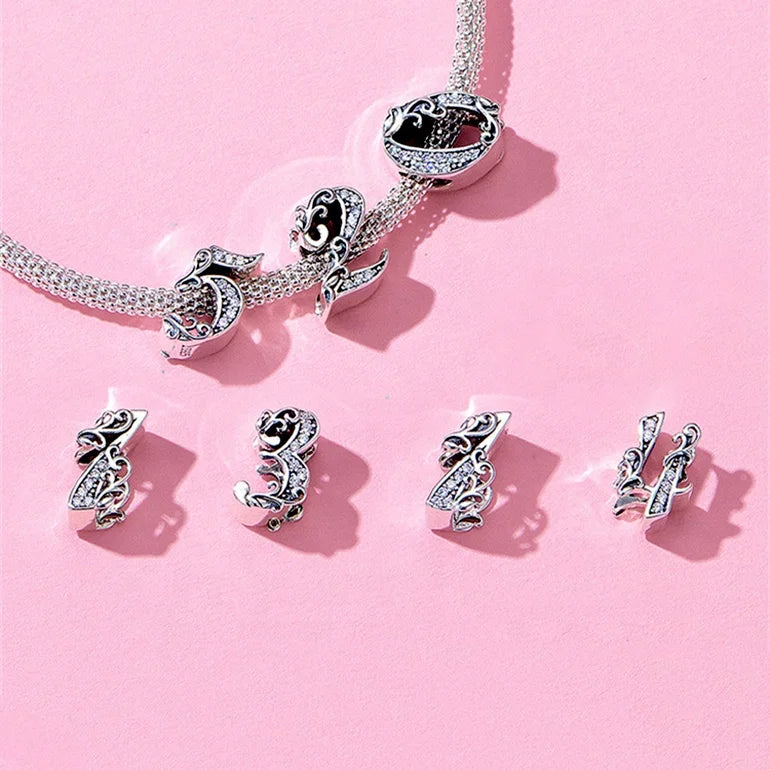 Custom Zircon Sterling Silver 925 Silver Pendant Number Charms for Bracelets