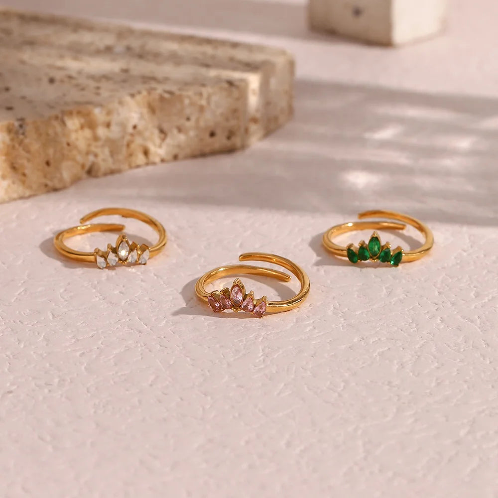 Shining Colorful Zircon Adjustable Rings 18K Gold Plated Stainless Steel Zircon Rings Women