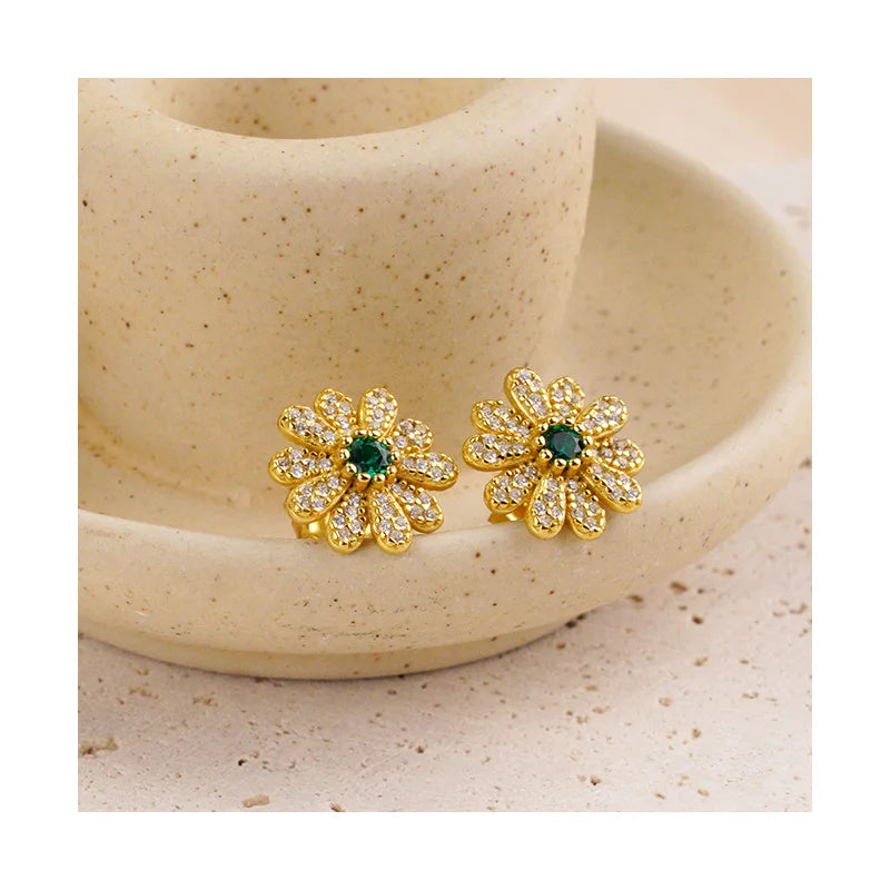 Women's Sterling Silver Hoop Earrings with Cute Number Design Zircon Flowers for Wedding or Party