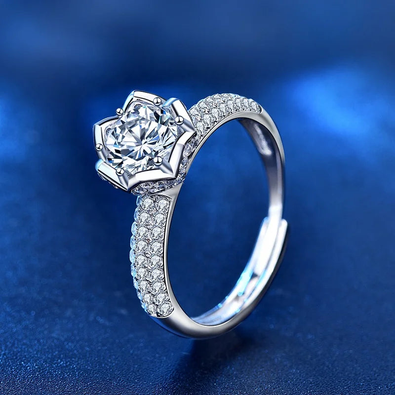 XJZ027 Classic Luxury Real Solid 925 Sterling Silver Ring 1.0Ct Moissanite Diamond Wedding Jewelry Rings Engagement for Women