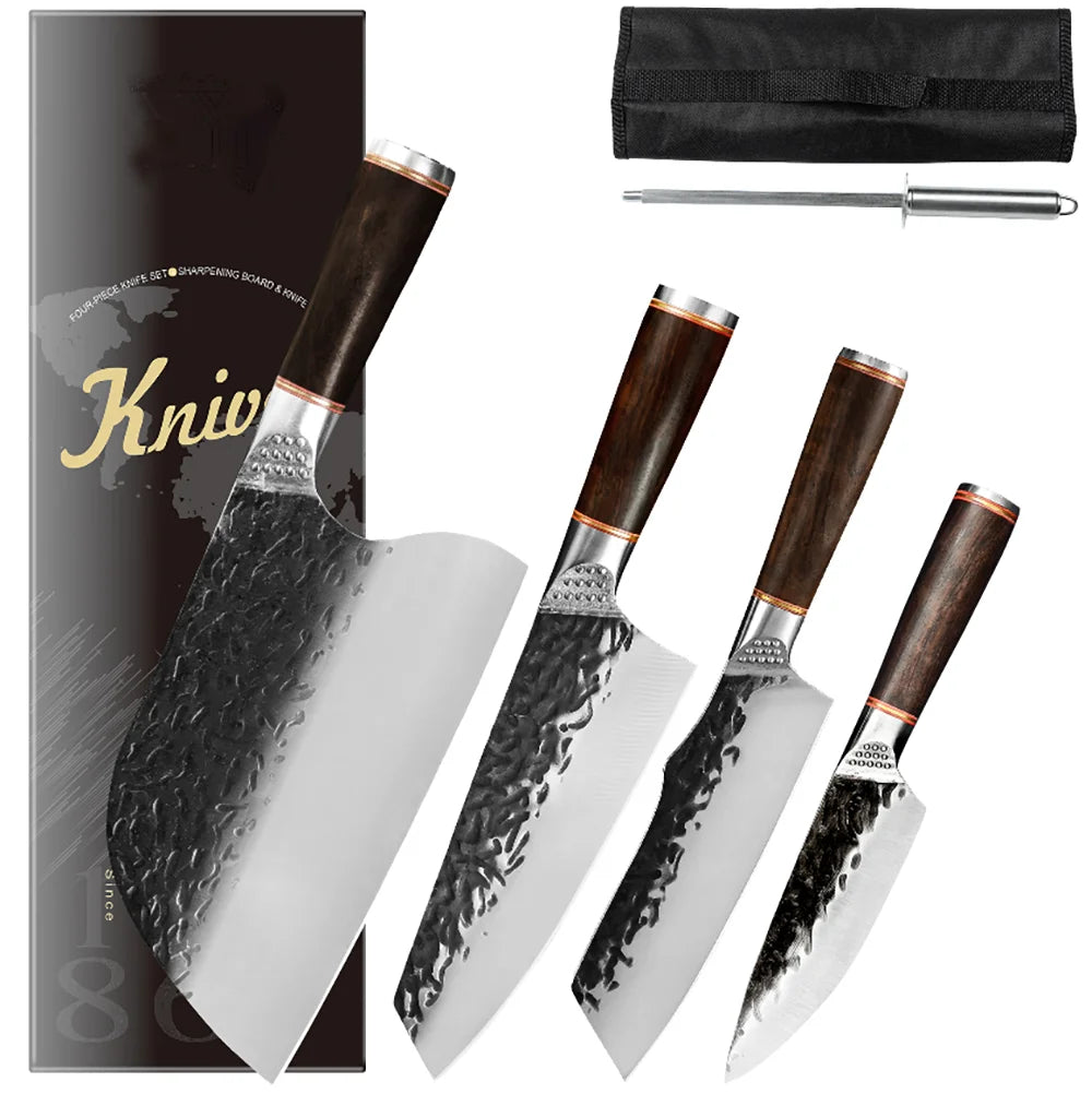 Xingye Forged 5cr15mov Stainless Steel Ebony Handle Gift Box Upgraded Handmade Knives Hand Forged Kitchen Knife Set