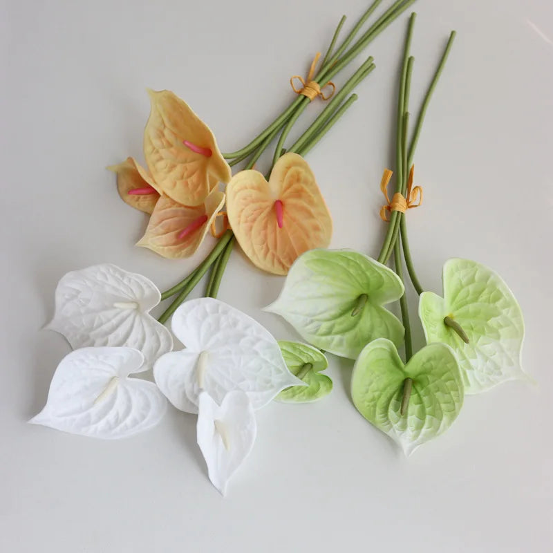 C-AF004 Wholesale Artificial Fake PU Anthuriums Flowers 4 Heads Bouquets for Wedding Home Decoration