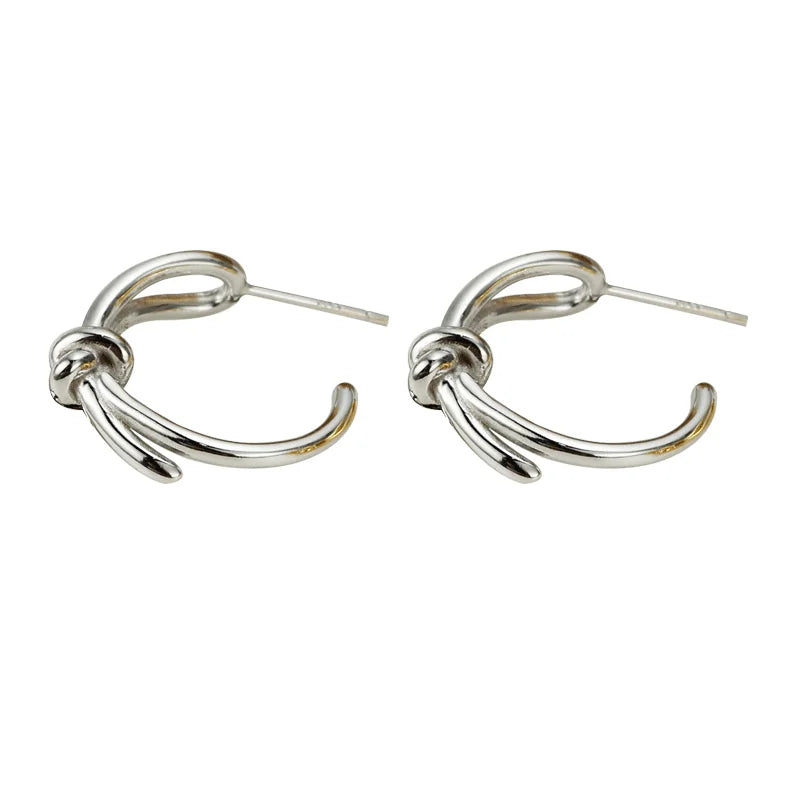 925 Sterling Silver Chunky 18k Gold Plated Twisted Rope Knot Double Wire Hollow Stud Earrings for Women-Anniversary Gift
