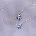 925 Sterling Silver Gradient Blue Enamel Butterfly Pendant Dainty Clavicle Necklace for Women Daily Wear Silver Necklace Gift