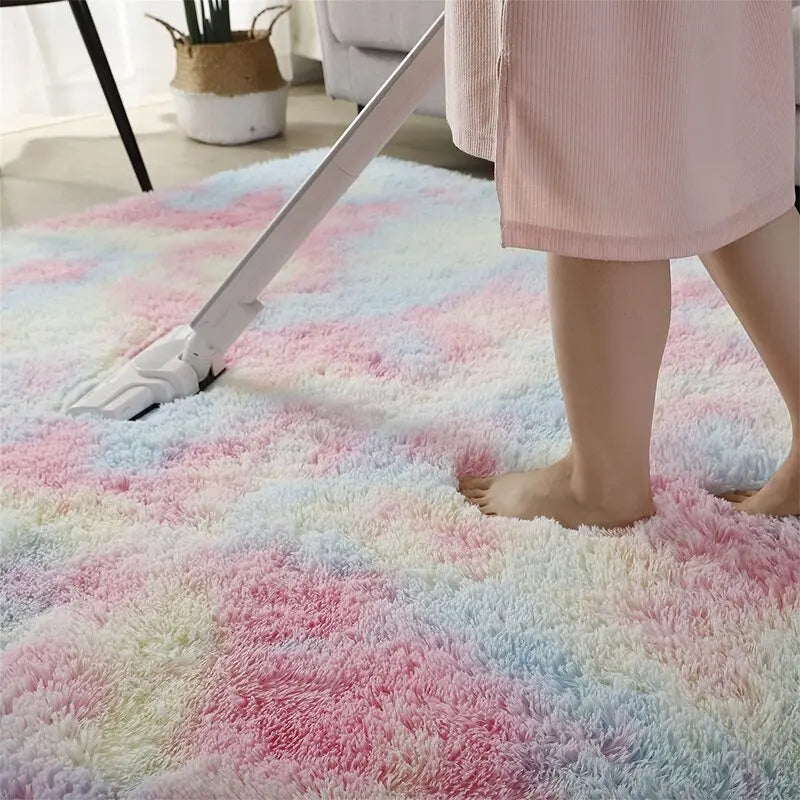 Soft Home Decoration Fluffy Plush Rainbow Shaggy Carpets and Rugs for Living Room