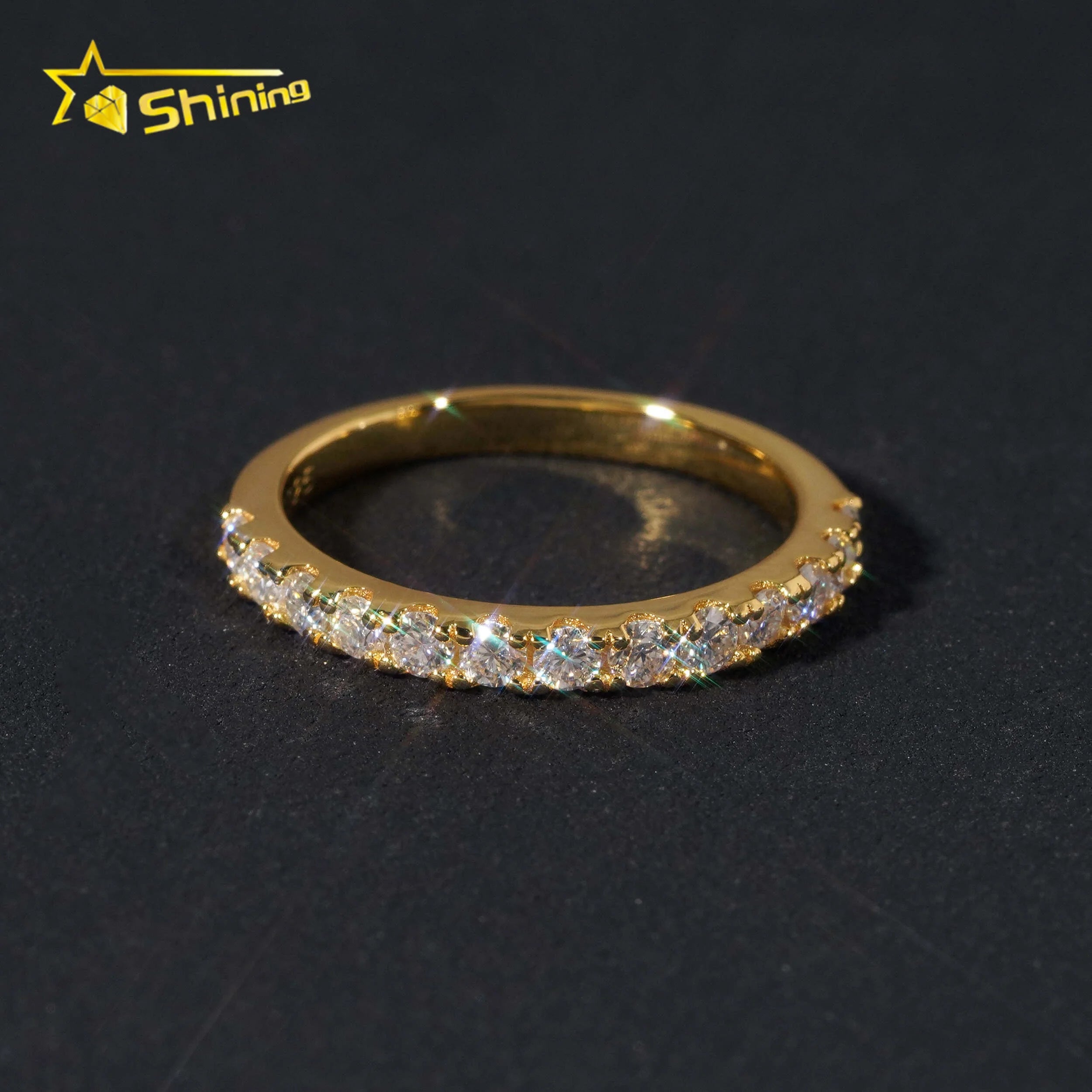 Pass Diamond Tester Gold Plated Half Eternity 2.2mm Wedding Silver Engagement Moissanite Rings for Women