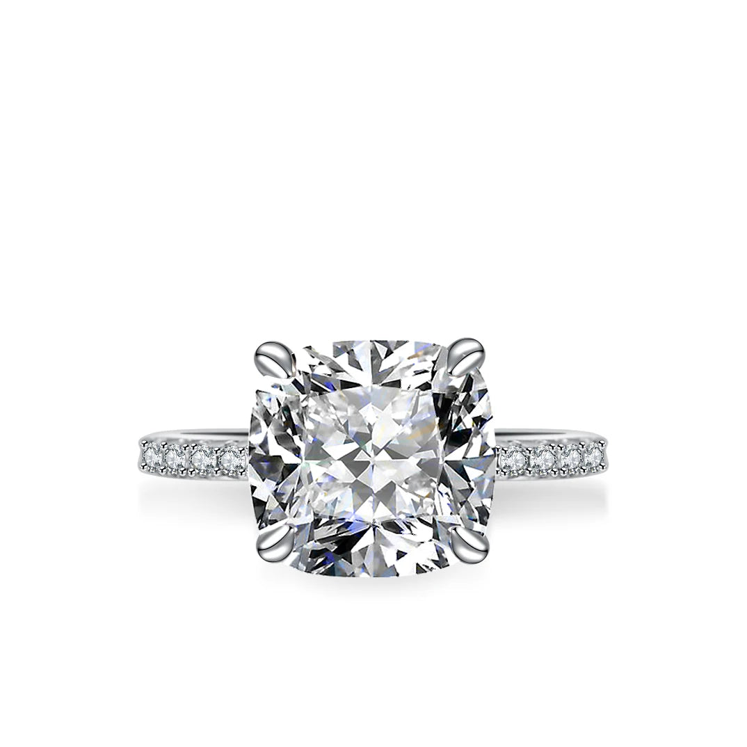 4Ct Fine Jewelry Cushion Cut Ring Rhodium Plated Cluster Setting 925 Sterling Silver VVS Moissanite Diamond Jewelry Ring