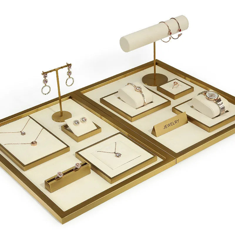 Beige microfiber jewelry display props set necklace ring bracelet watch jewelry storage counter display