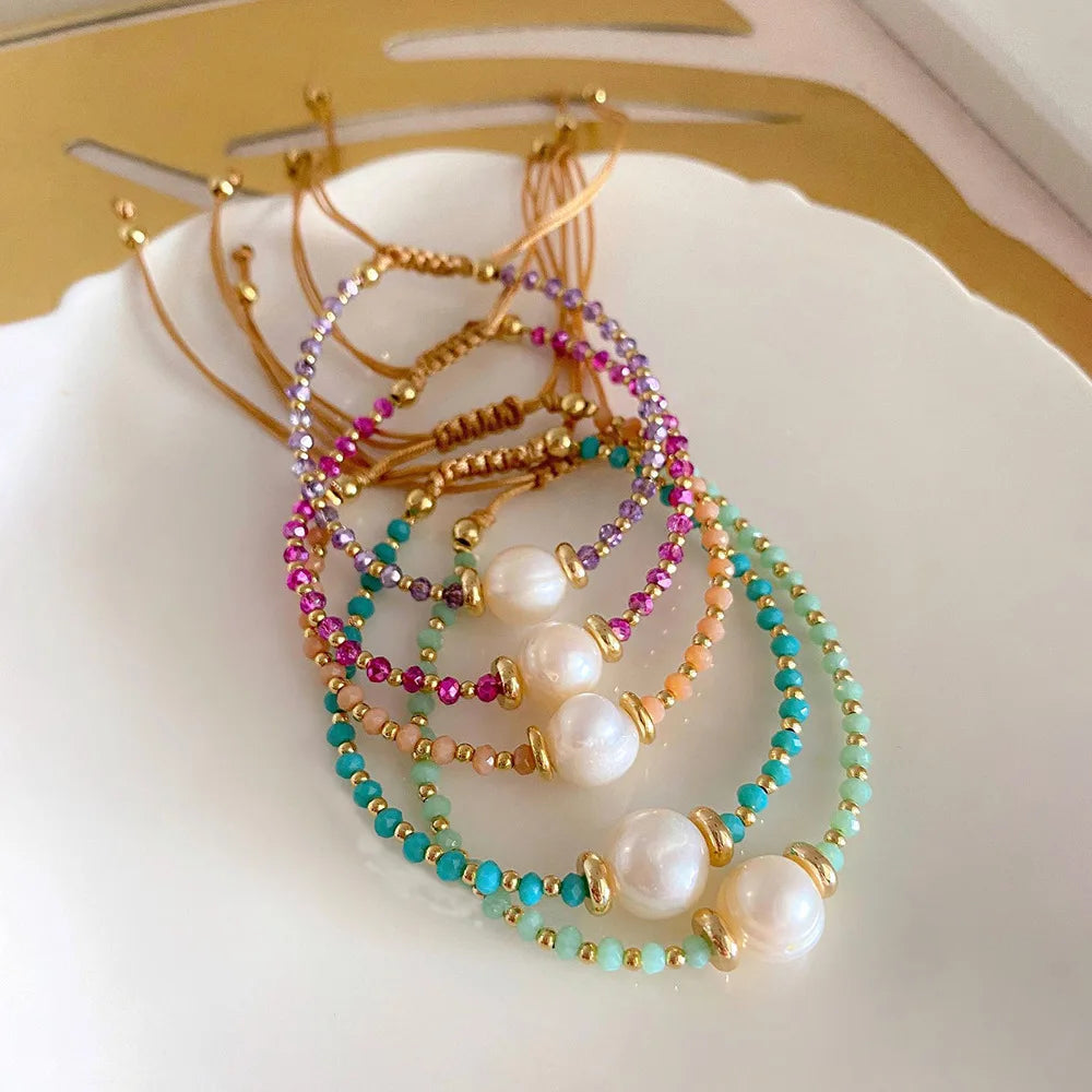 Bohemian Style Big Pearl Bracelets Natural Crystal Bracelet Beaded Miyuki Tila Beads Bracelet for Women