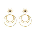 Personality New Design Classic Geometric Stainless Steel Natural Stone Gold Plated Round Woman Luxury Drop Earrings