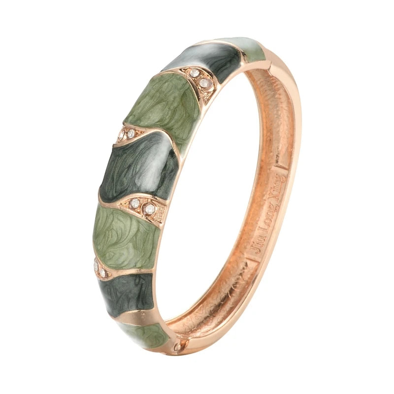 Daili Wholesale Women's Classic Fashion Gold Plated Cuff Bracelet Bangle Green Zinc Alloy Enamel Cloisonne Geometric Design