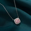 18K White Gold Square Pendant Necklace with Cubic Zirconia Rhodium Plated and Trendy Style for Weddings Engagements or Parties