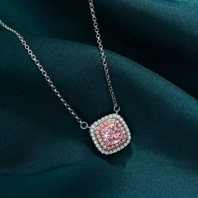 18K White Gold Square Pendant Necklace with Cubic Zirconia Rhodium Plated and Trendy Style for Weddings Engagements or Parties