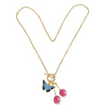 2025 Enamel Color Blue Butterfly Charm Women's Necklace Gold Plated Alloy Classic Pink Cherry Personality Fashion Jewelry