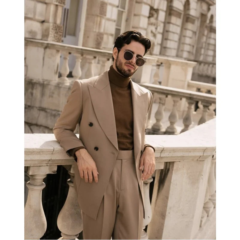 2025 Winter New Design Double Breasted Men Suits for Regular Fit Casual Tuxedo Suits Formal Wedding P:arty Prom Male Outwear