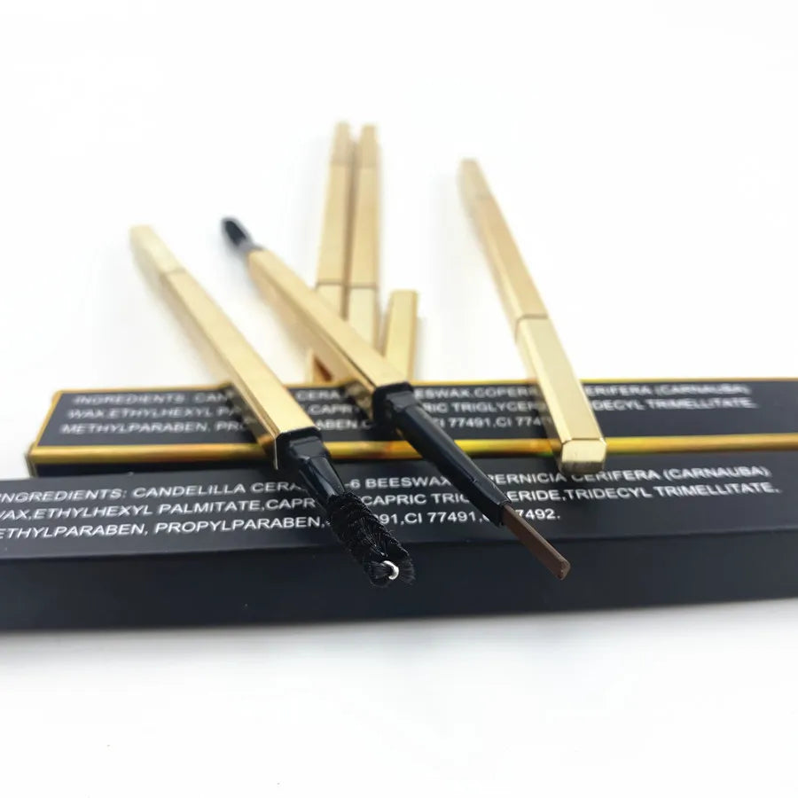 Gold Triangle Double Sided Eye Brow Pencil With Brush OEM WholesaleFine Eyebrow Pencil Private Label Custom Logo Eye Brow Pencil