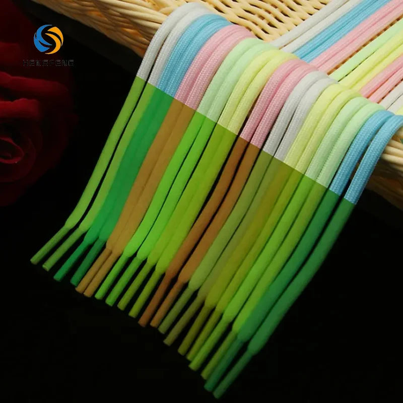 Factory Direct Heng Feng Fashionable Luminous Round Shoelaces Glow in the Dark Polyester Shoe Laces with Customizable Logo
