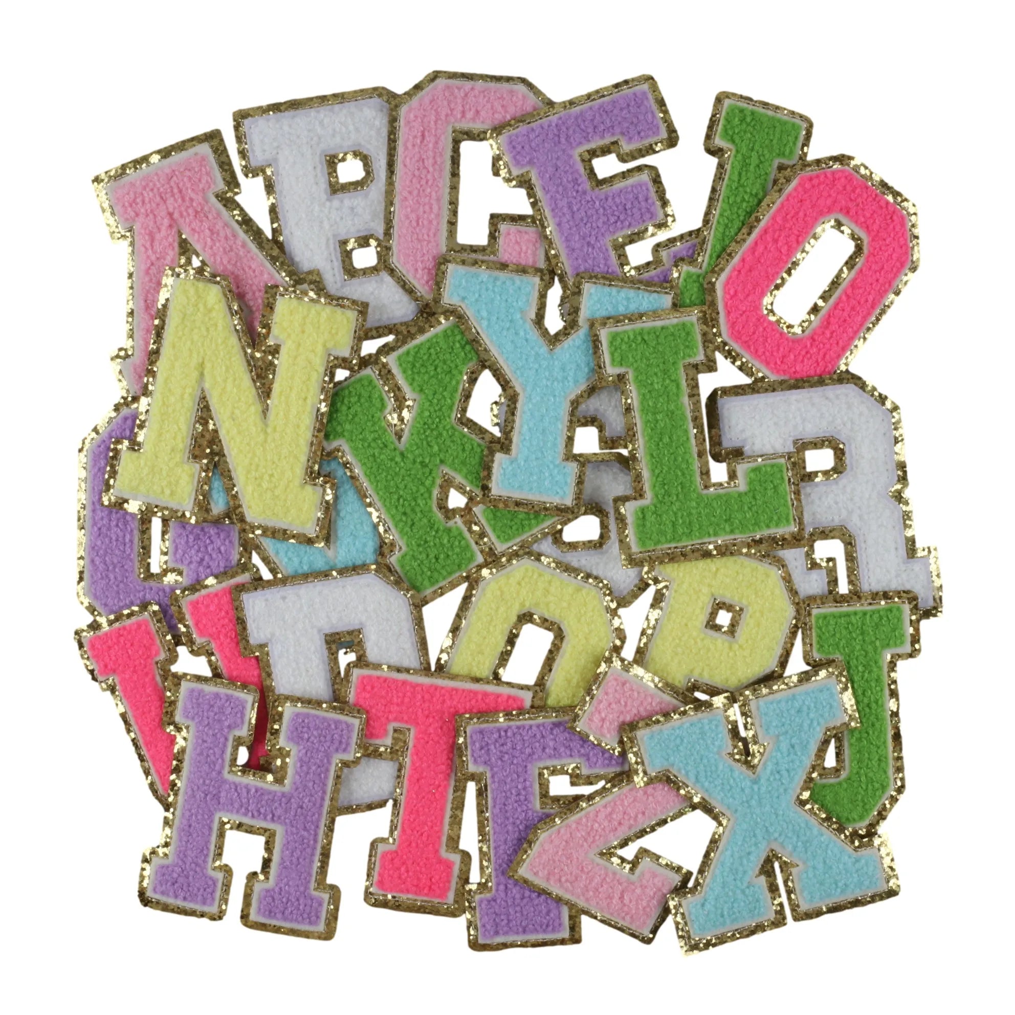 Wholesale Eco-Friendly 8cm Height Iron-On Glitter Sequins Chenille Alphabet Applique Letter Patches PVC for Clothing Hats