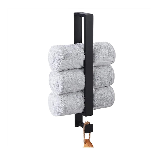 Bathroom Wall Self Adhesive Hand Towel Bar with Hook Towel Holder  Stainless Steel Matte Black Finish