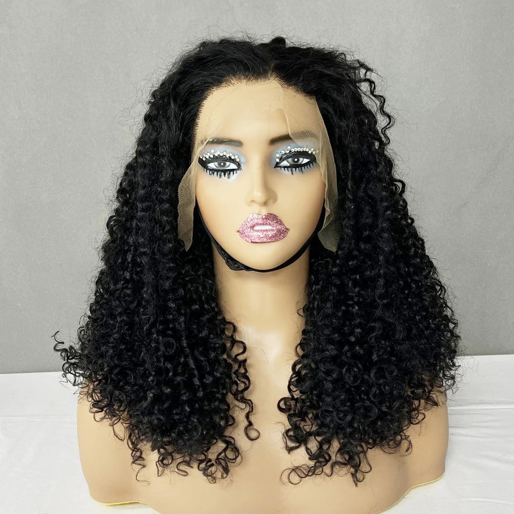 Raw Human Hair Wig Vendors 18 Inches Nature Black Pixie Curls 13*4 Swiss Transparent Lace Front Wig for Woman